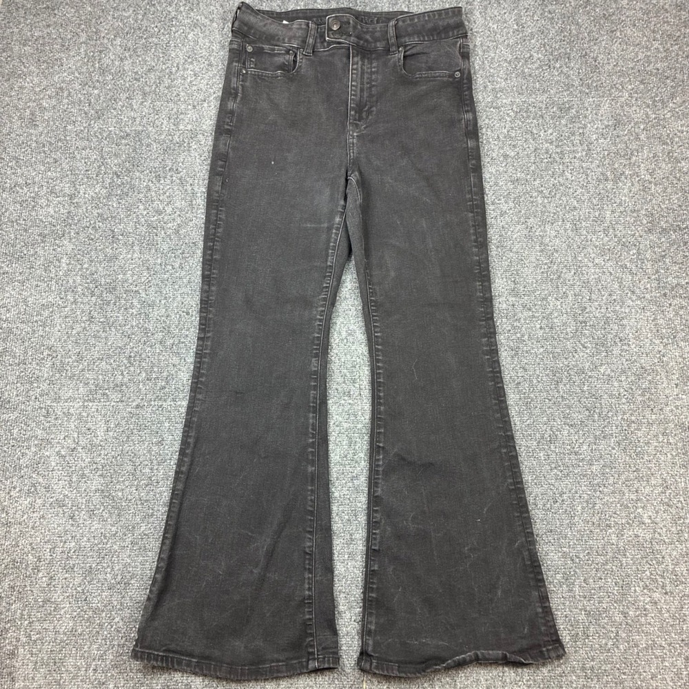 American Eagle Next Level Stretch Flare Jeans Black High Rise Womens Size 12